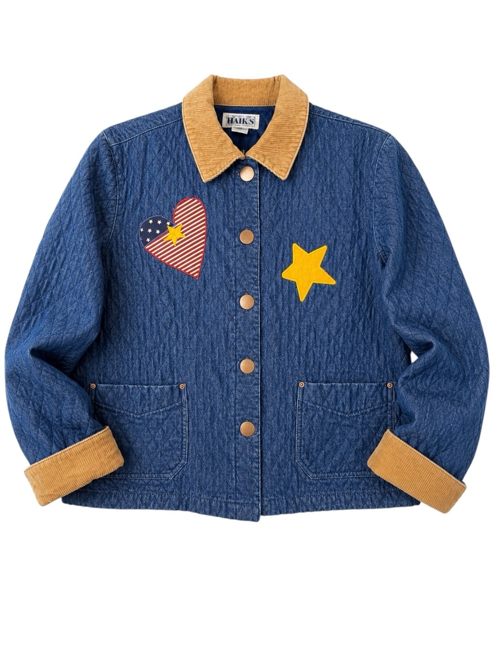 Quilted Denim Utility Jacket with Corduroy Collar in Blue and Tan